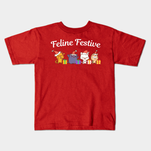 Feline Festive Christmas Cats With Gifts Kids T-Shirt by Creatifly Graphic Tees