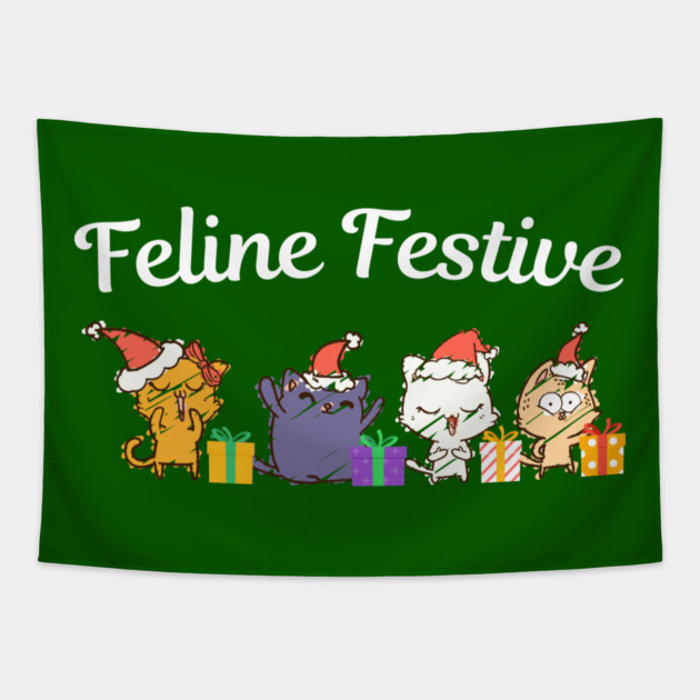 Feline Festive Christmas Cats With Gifts Tapestry by Creatifly Graphic Tees