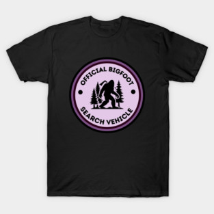 Official Bigfoot search vehicle| Bigfoot Research team | Bigfoot Wilderness Badge Parody Logo – Retro Cryptid Adventure Emblem Design T-Shirt