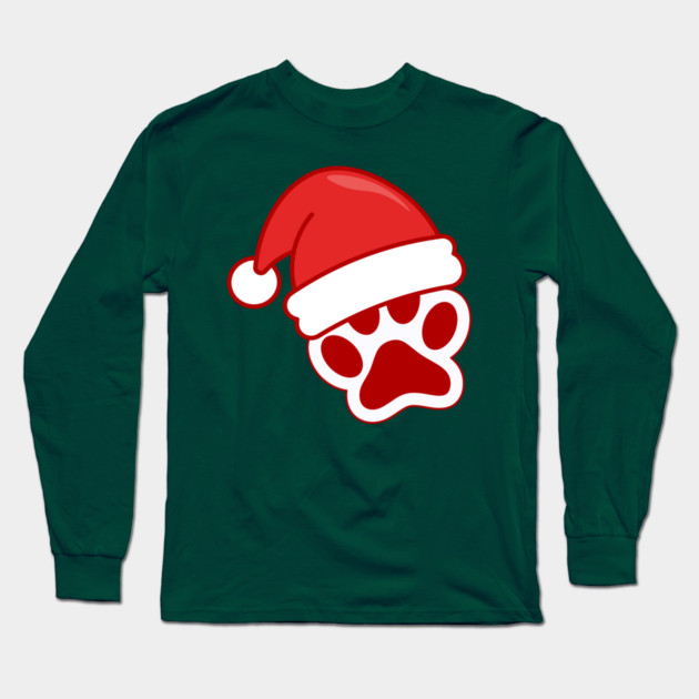 Santa Paw Print Christmas Pet Lover Long Sleeve T-Shirt by Creatifly Graphic Tees