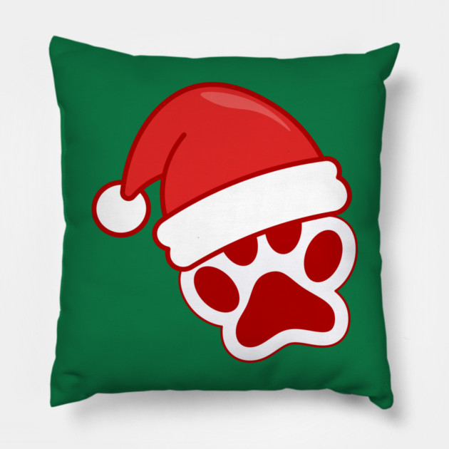 Santa Paw Print Christmas Pet Lover Pillow by Creatifly Graphic Tees