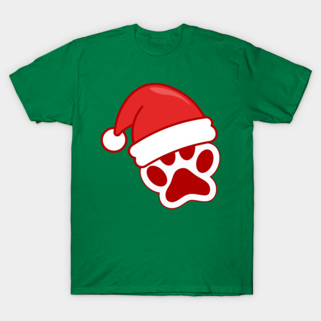 Santa Paw Print Christmas Pet Lover T-Shirt by Creatifly Graphic Tees