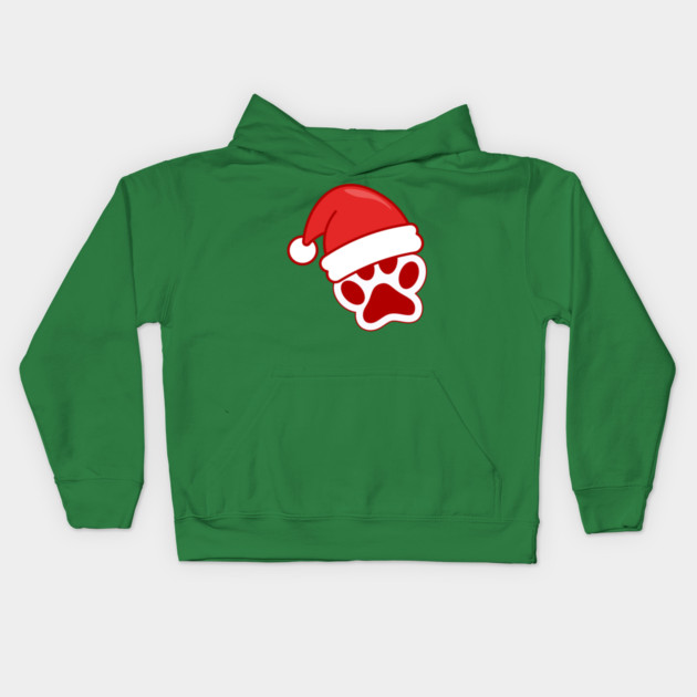 Santa Paw Print Christmas Pet Lover Kids Hoodie by Creatifly Graphic Tees