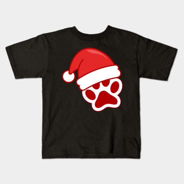 Santa Paw Print Christmas Pet Lover Kids T-Shirt by Creatifly Graphic Tees