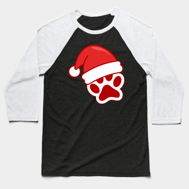 Santa Paw Print Christmas Pet Lover Baseball T-Shirt by Creatifly Graphic Tees