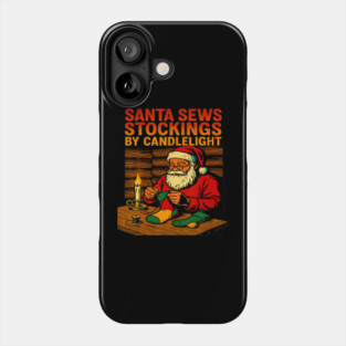 Santa Sews Stockings By Candlelight Rustic Xmas Scene Phone Case