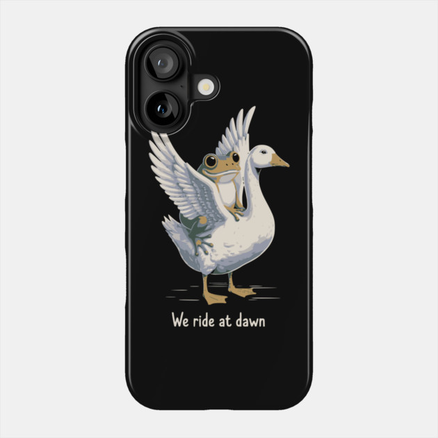 We Ride at Dawn – Funny Frog Riding Goose Chaotic Animal Meme Phone Case by ArtistTee ⭐⭐⭐⭐⭐