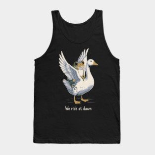 We Ride at Dawn – Funny Frog Riding Goose Chaotic Animal Meme Tank Top