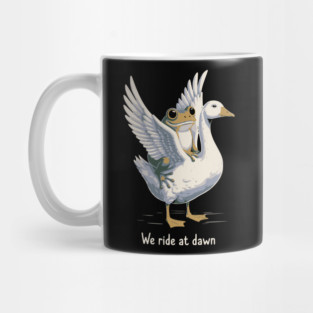 We Ride at Dawn – Funny Frog Riding Goose Chaotic Animal Meme Mug