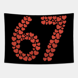 Valentine’s Day 67 Heart Filled Number – Funny Six Seven Meme Gift Tapestry