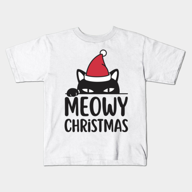 Sneaky Santa Cat Meowy Christmas Kids T-Shirt by Creatifly Graphic Tees
