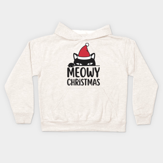 Sneaky Santa Cat Meowy Christmas Kids Hoodie by Creatifly Graphic Tees