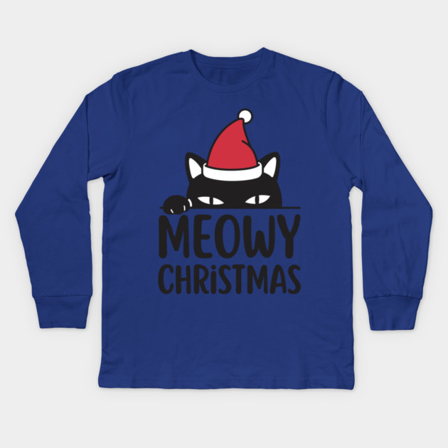 Sneaky Santa Cat Meowy Christmas Kids Long Sleeve T-Shirt by Creatifly Graphic Tees