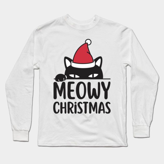 Sneaky Santa Cat Meowy Christmas Long Sleeve T-Shirt by Creatifly Graphic Tees