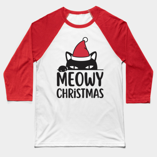Sneaky Santa Cat Meowy Christmas Baseball T-Shirt by Creatifly Graphic Tees