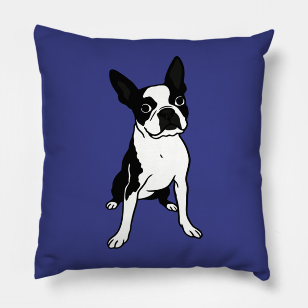 Boston Terrier Dog Illustration – Bold Black and White Pup Design Pillow by DonWillisJrArt