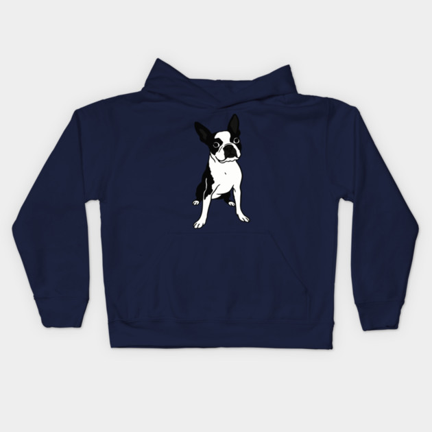 Boston Terrier Dog Illustration – Bold Black and White Pup Design Kids Hoodie by DonWillisJrArt