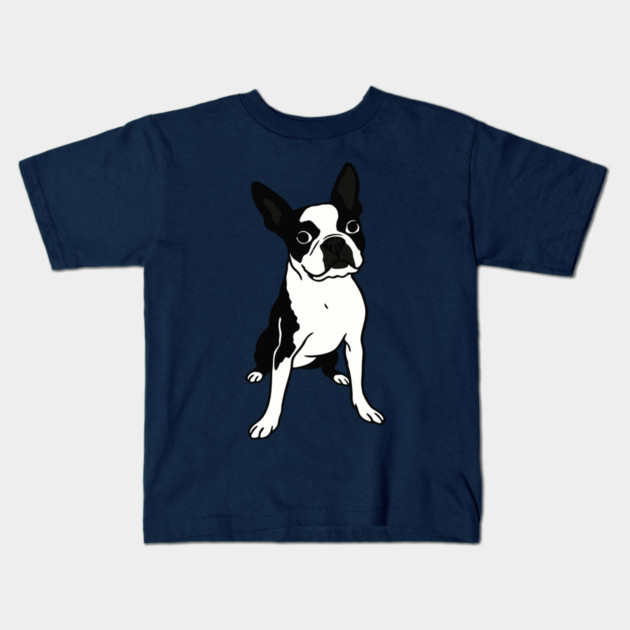 Boston Terrier Dog Illustration – Bold Black and White Pup Design Kids T-Shirt by DonWillisJrArt