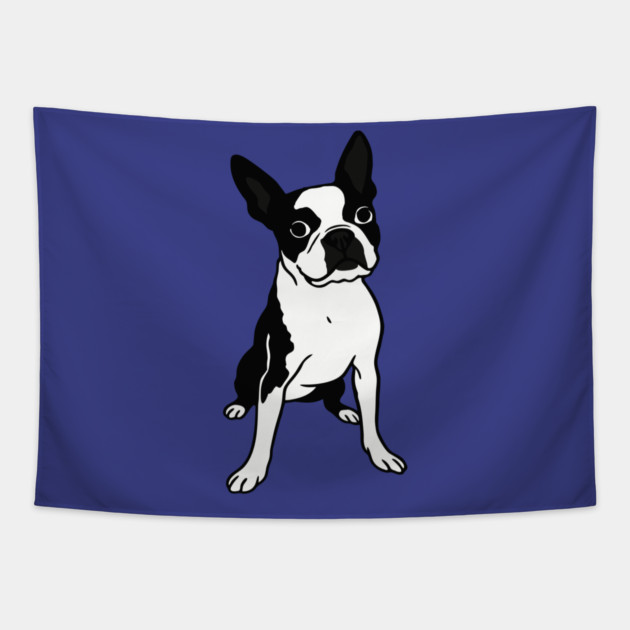 Boston Terrier Dog Illustration – Bold Black and White Pup Design Tapestry by DonWillisJrArt