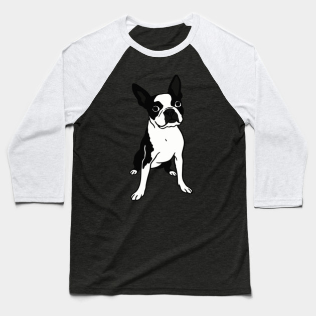 Boston Terrier Dog Illustration – Bold Black and White Pup Design Baseball T-Shirt by DonWillisJrArt