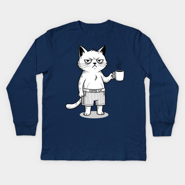 Coffee Cat Kids Long Sleeve T-Shirt by enrynz