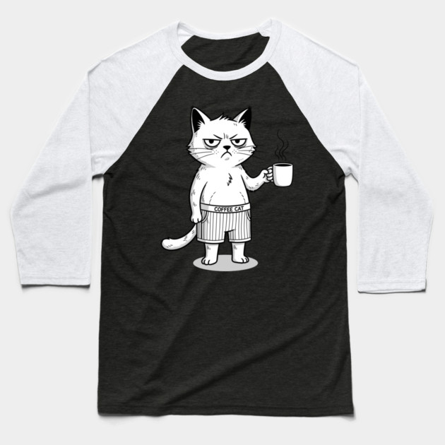 Coffee Cat Baseball T-Shirt by Digironin
