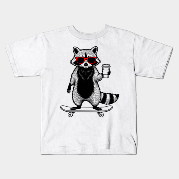 Rad Raccoon Skater Kids T-Shirt by enrynz