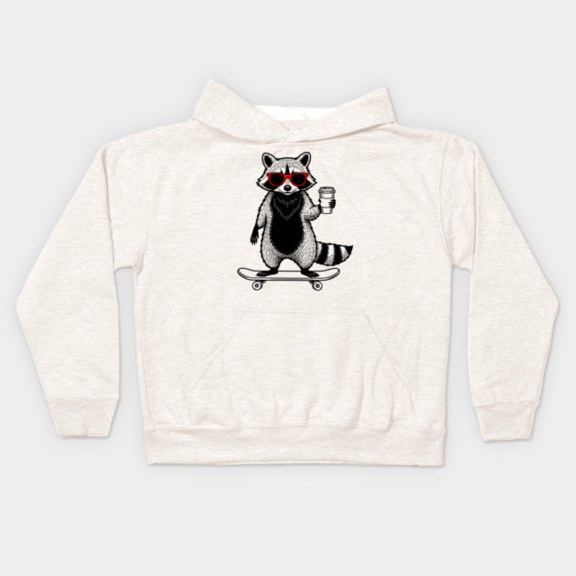 Rad Raccoon Skater Kids Hoodie by enrynz