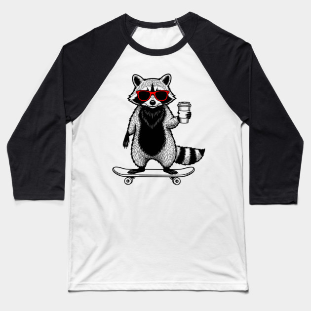 Rad Raccoon Skater Baseball T-Shirt by Digironin