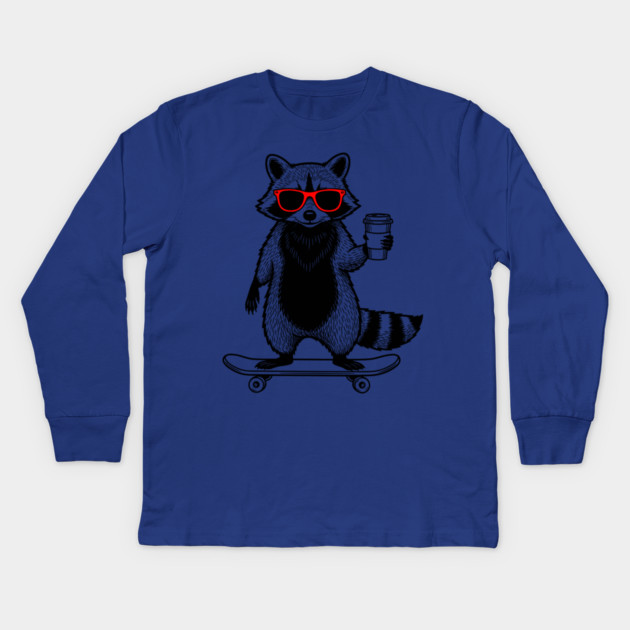 Rad Raccoon Skater Kids Long Sleeve T-Shirt by enrynz
