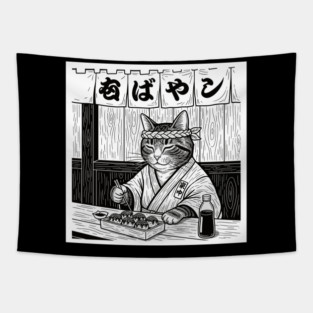 Purrfect Takoyaki Moment Tapestry