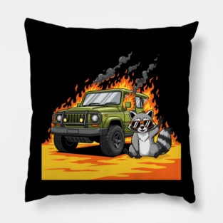 Racoon's Blazing Ride Pillow