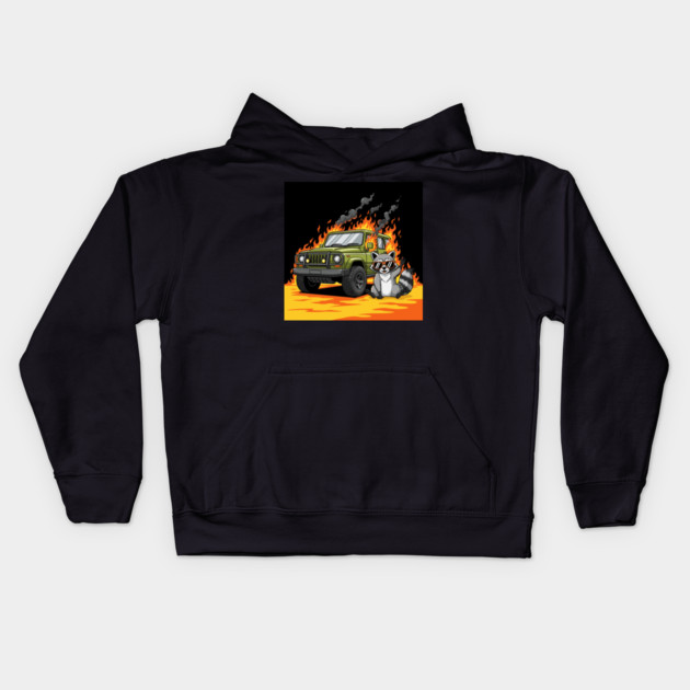 Racoon's Blazing Ride Kids Hoodie by enrynz