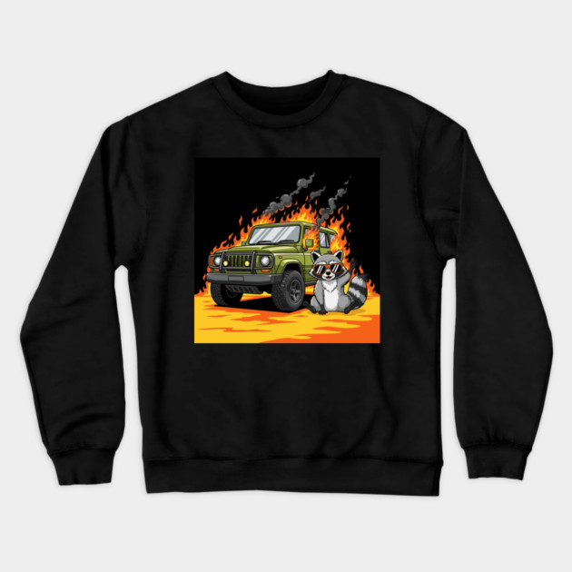 Racoon's Blazing Ride Crewneck Sweatshirt by enrynz