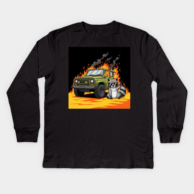 Racoon's Blazing Ride Kids Long Sleeve T-Shirt by enrynz