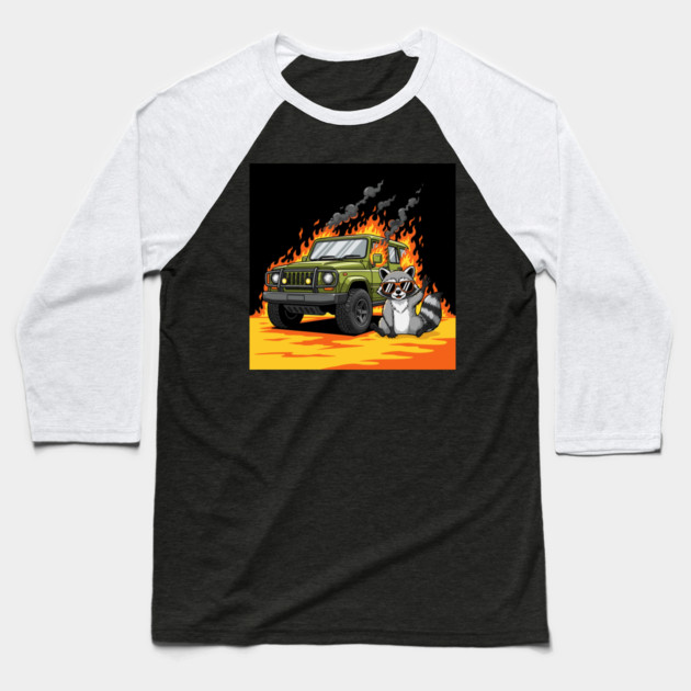 Racoon's Blazing Ride Baseball T-Shirt by Digironin