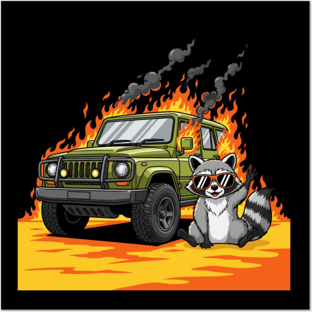 Racoon's Blazing Ride Wall Art by Digironin
