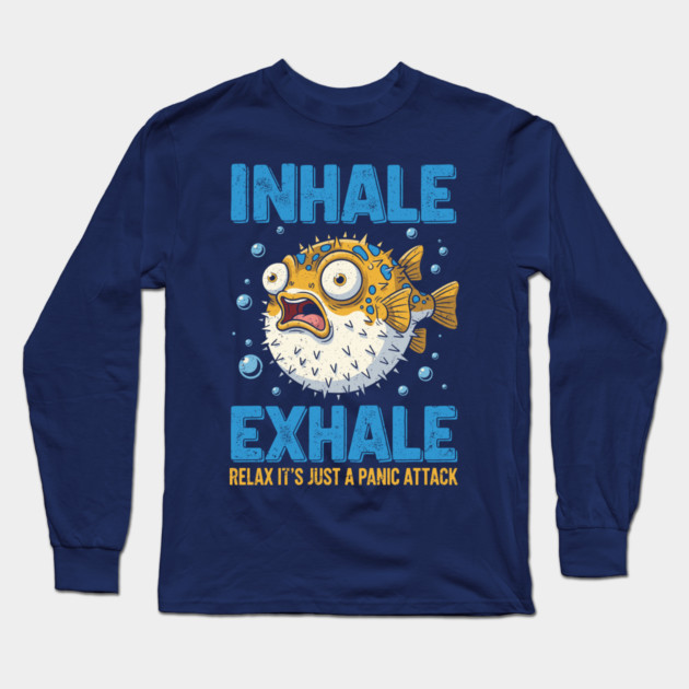 Panic Attack Pufferfish Long Sleeve T-Shirt by enrynz