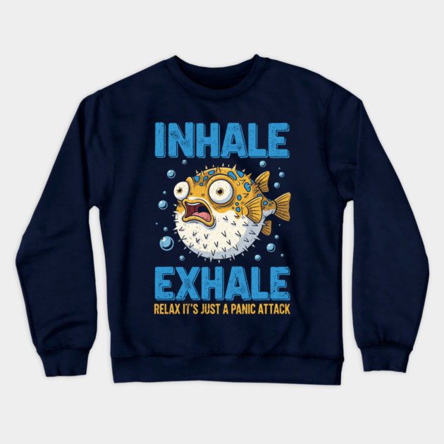 Panic Attack Pufferfish Crewneck Sweatshirt by enrynz