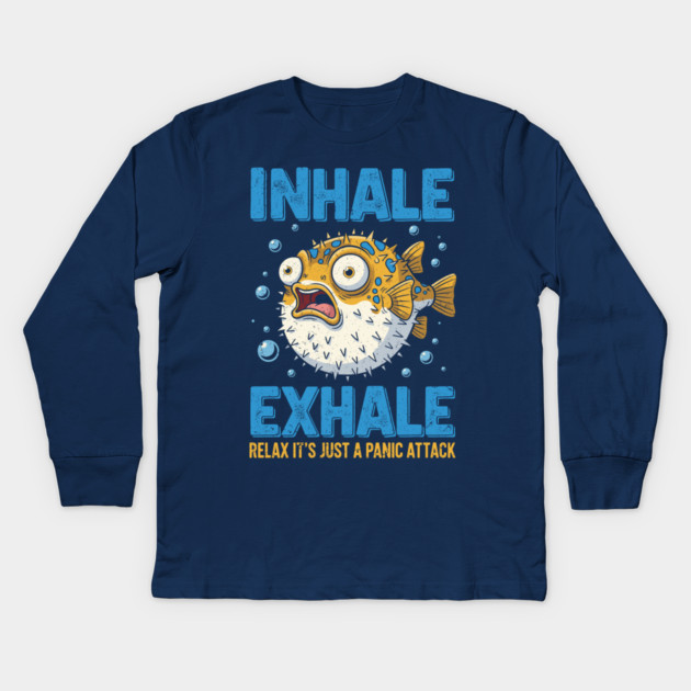 Panic Attack Pufferfish Kids Long Sleeve T-Shirt by enrynz