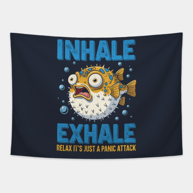 Panic Attack Pufferfish Tapestry by enrynz