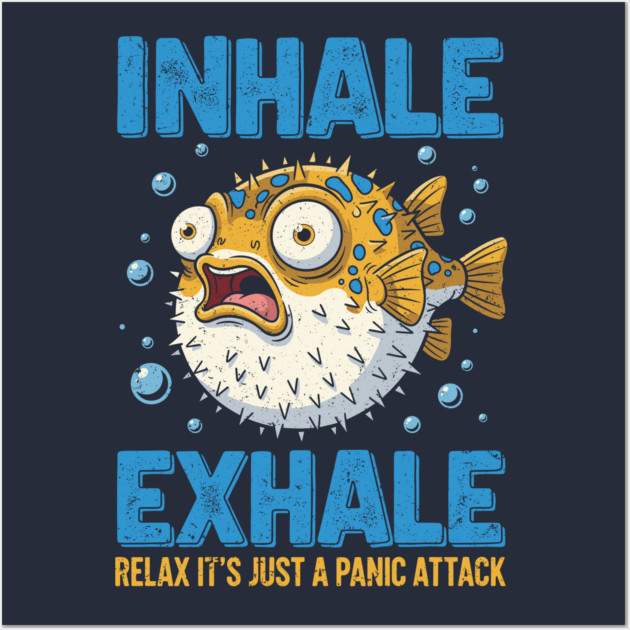 Panic Attack Pufferfish Wall Art by Digironin