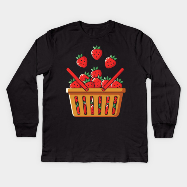 Strawberry Basket Kids Long Sleeve T-Shirt by enrynz