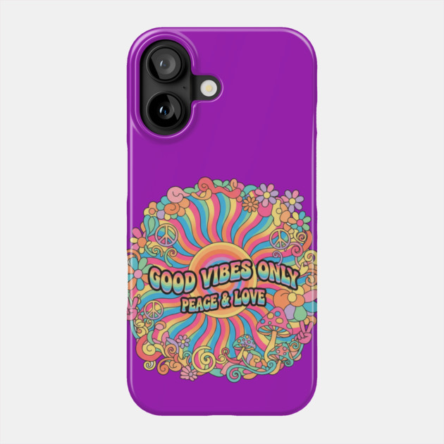 70s Psychedelic Groovy - Good Vibes Only Peace & Love Design Phone Case by Vintage Retro Prints by RDR Design
