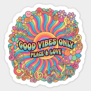 70s Psychedelic Groovy - Good Vibes Only Peace & Love Design Sticker
