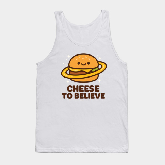 Cheese To Believe – Cute Space Burger Pun | Funny Cosmic Food Tee Tank Top by Anne Lee