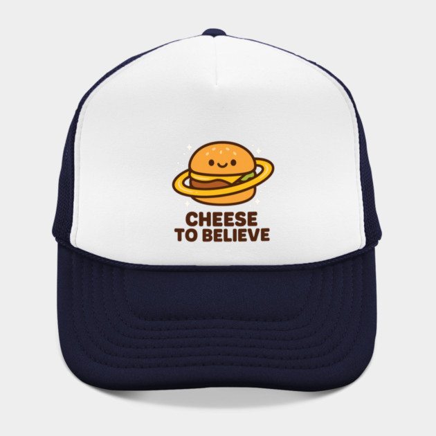 Cheese To Believe – Cute Space Burger Pun | Funny Cosmic Food Tee by Anne Lee