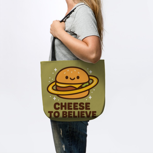 Cheese To Believe – Cute Space Burger Pun | Funny Cosmic Food Tee by Anne Lee