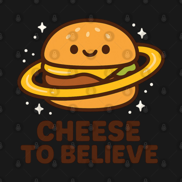Cheese To Believe – Cute Space Burger Pun | Funny Cosmic Food Tee by Anne Lee