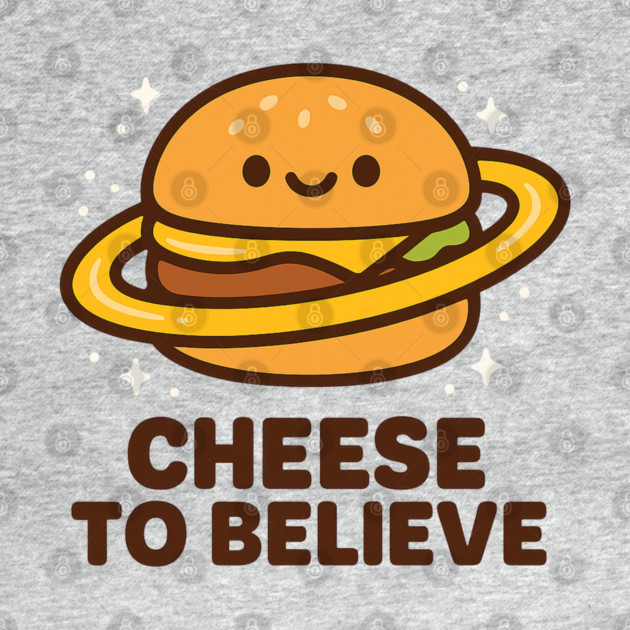Cheese To Believe – Cute Space Burger Pun | Funny Cosmic Food Tee by Anne Lee